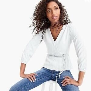 J Crew Drapey Crepe Faux Wrap Surplice Blouse Womens 8 White Business Preppy